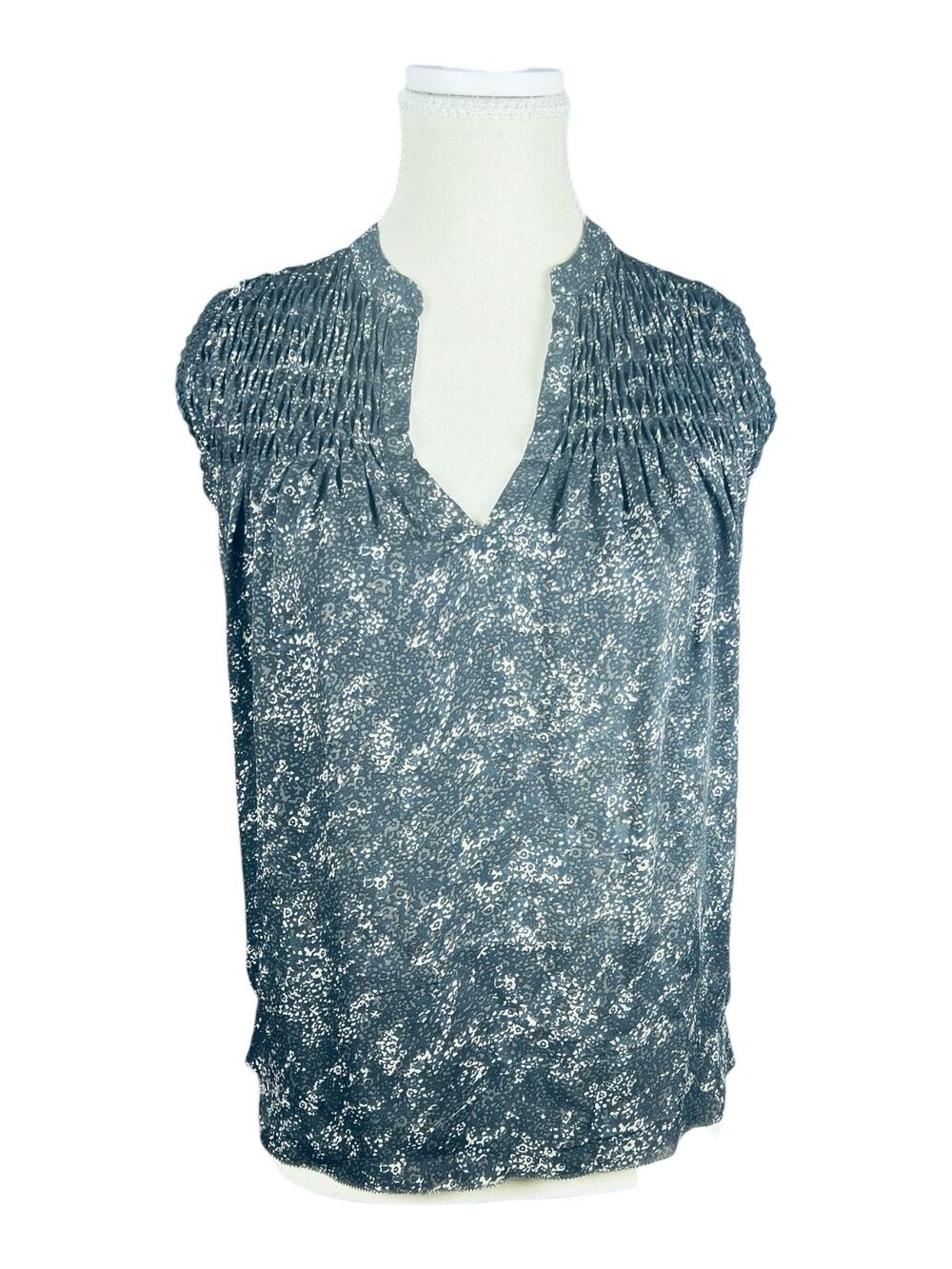 Ulla Johnson Zea Blue Dusk Floral Silk Smocked Sleeveless Blouse Size 2